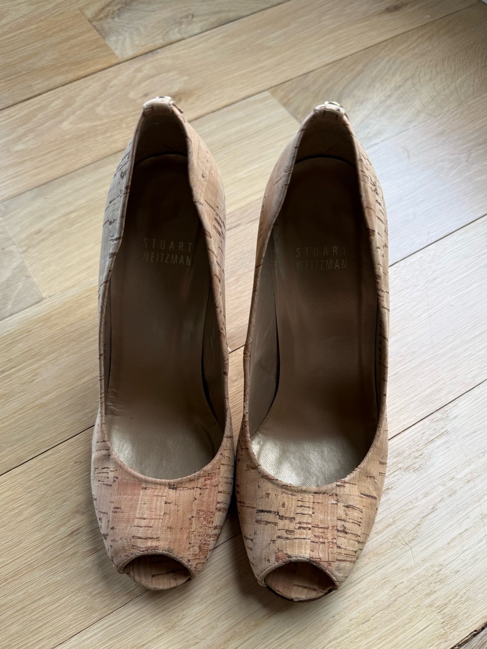 Stuart Weitzman Cork Peep-Toe Pumps in Natural Cork
